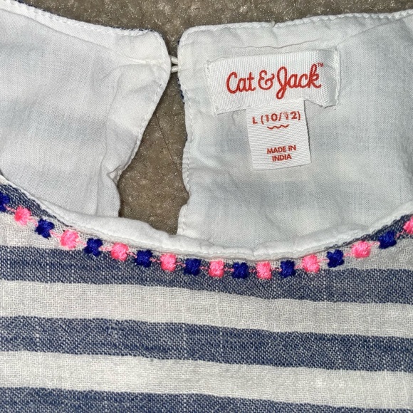 Cat & Jack Blue and White Striped Tunic Top with Pink and Blue Tassels - Picture 4 of 6